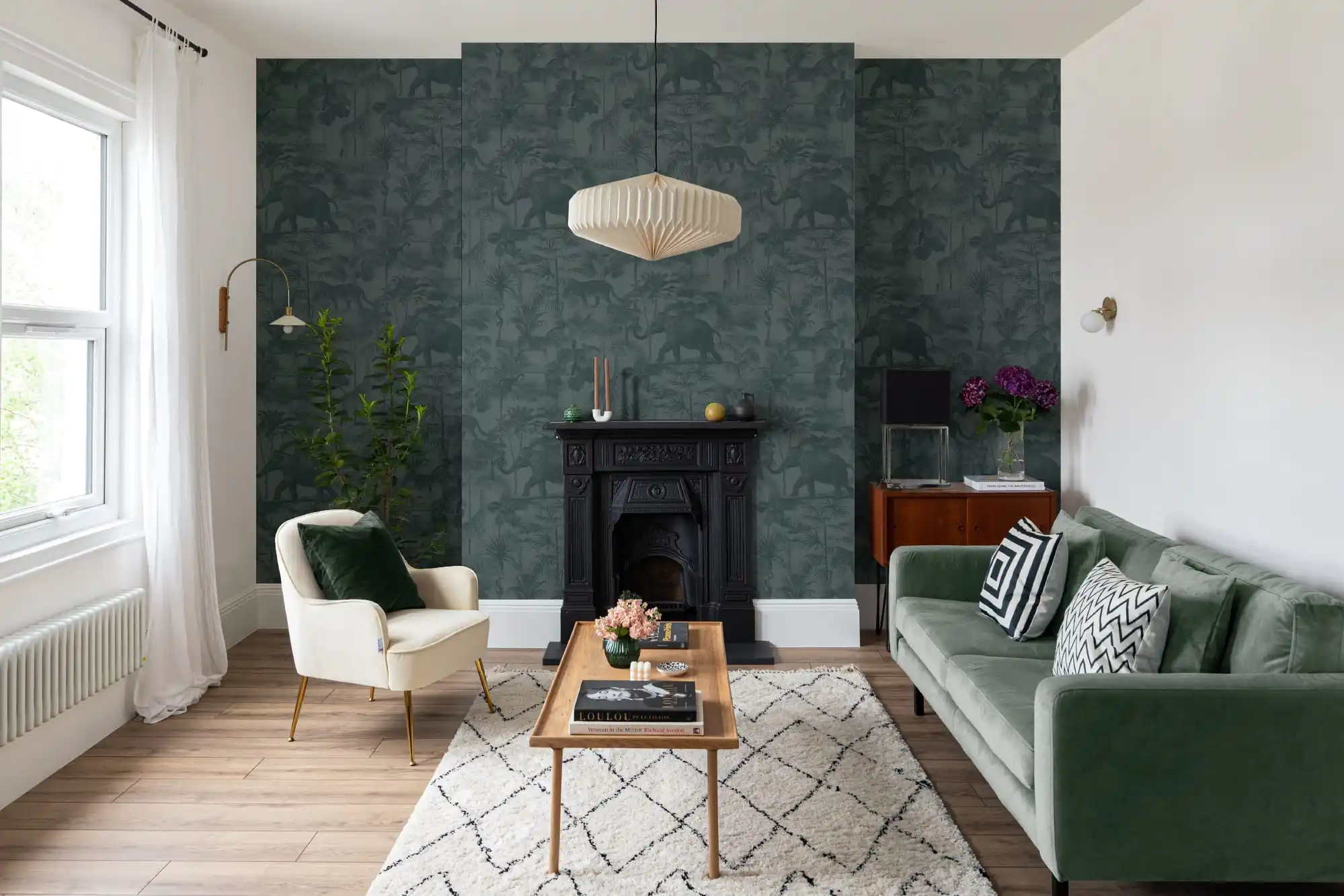 Luxury residential wallpaper installation in Houston living room